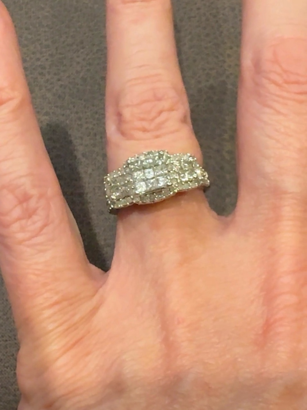 10K White Gold Natural Diamond Princess Cluster Halo Engagement - Picture 13 of 16